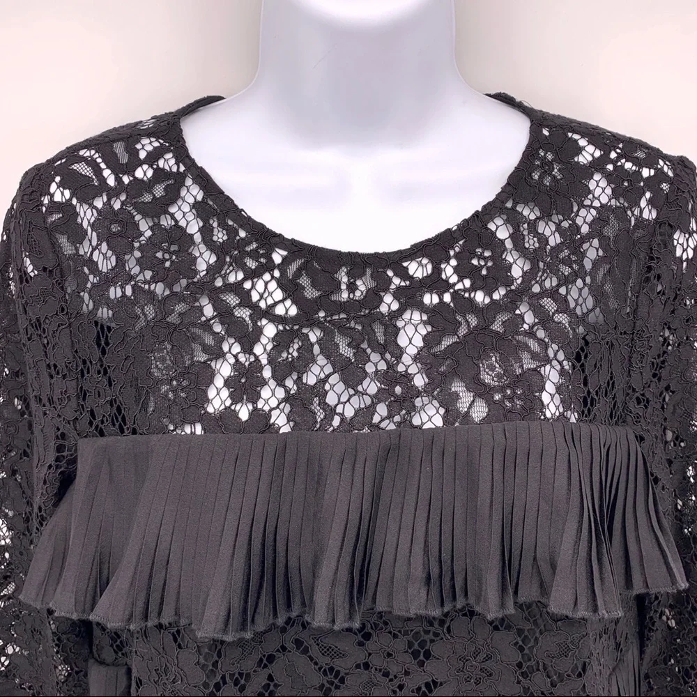 J.Crew Black Tiered Lace Long Sleeve Top Size 0 - Picture 3 of 8
